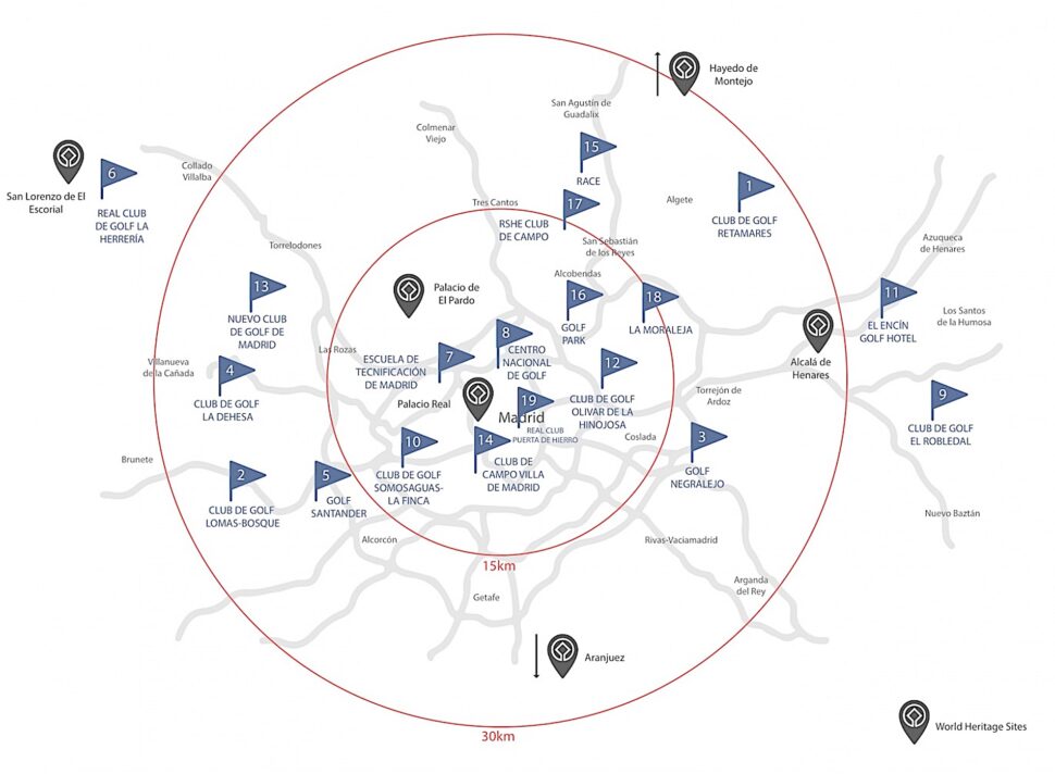 The 19 golf clubs in and around Madrid