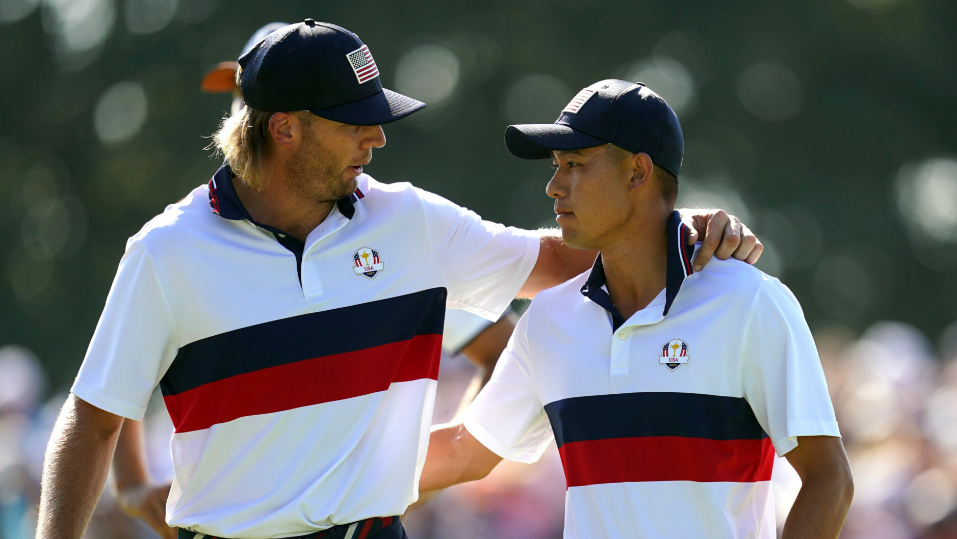 Sam Burns and Collin Morikawa at the 2023 Ryder Cup. Both will play in the 2024 Presidents Cup