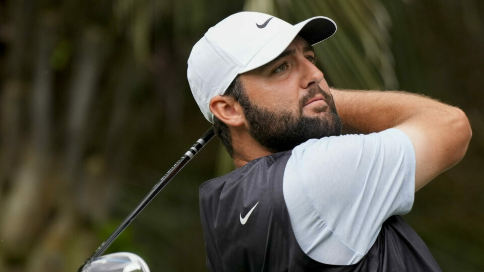 Scottie Scheffler watches his tee shot at the RBC Heritage golf tournament