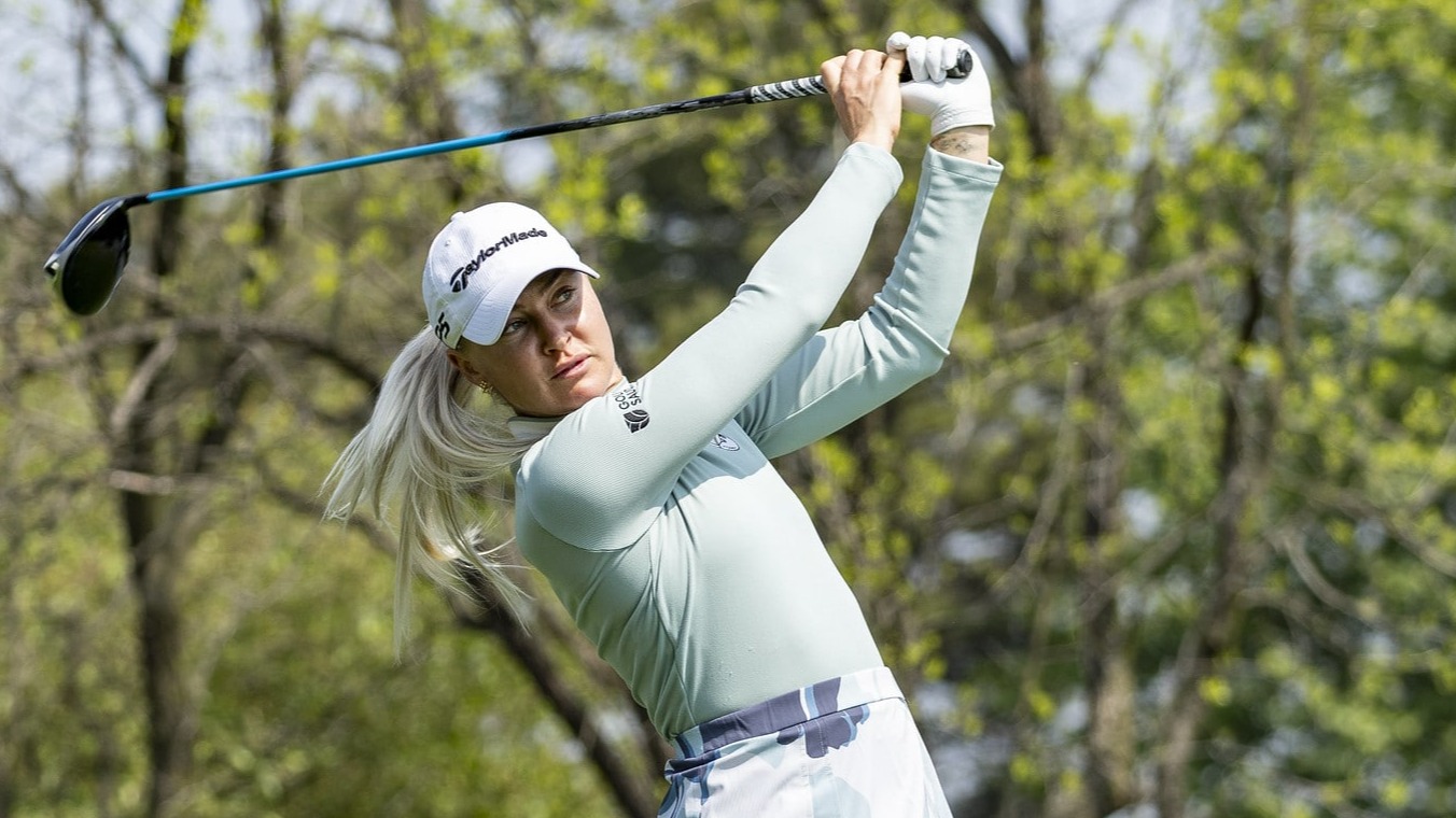 Charley Hull teeing off in the Pro-Am at the Aramco Team Series