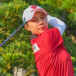 Hyo-Joo Kim teeing off at the Aramco Team Series