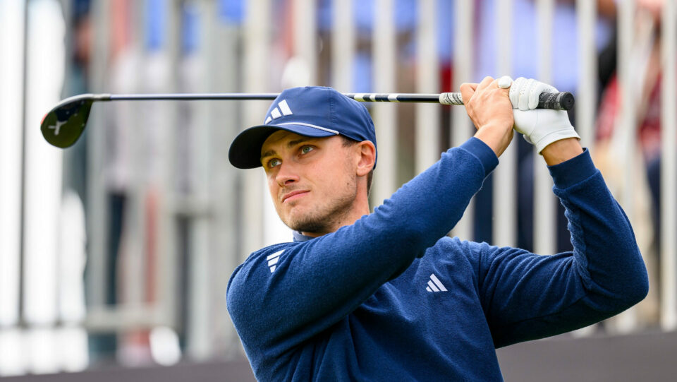 Ludvig Åberg tees off at the Genesis Scottish Open