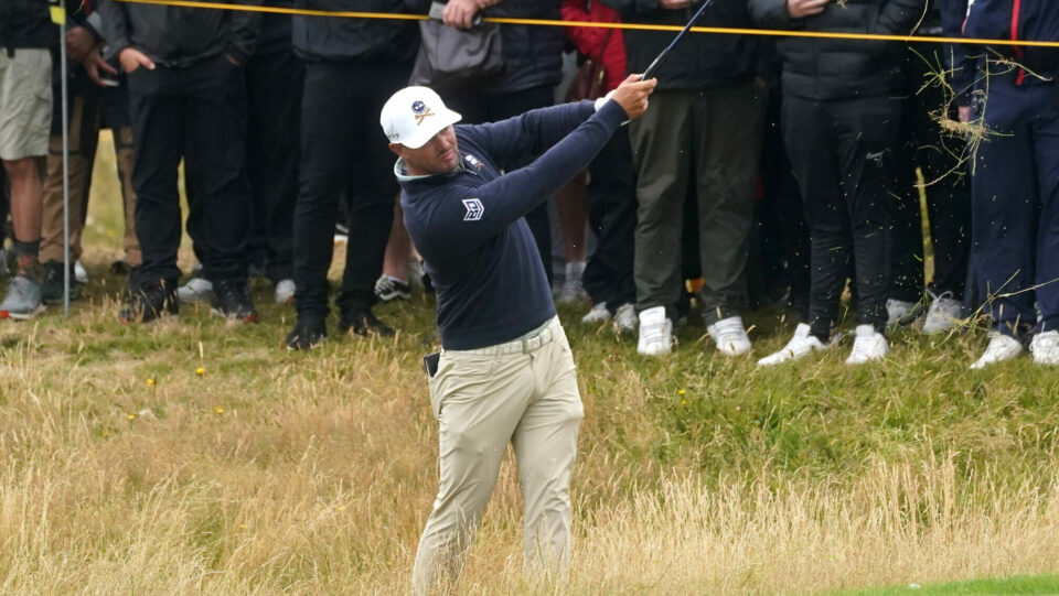 Bryson DeChambeau plays from the seventh fairway