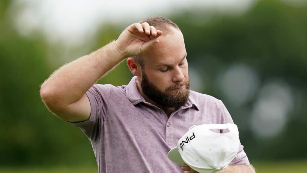 Tyrrell Hatton looks frustrated during day one of the British Masters