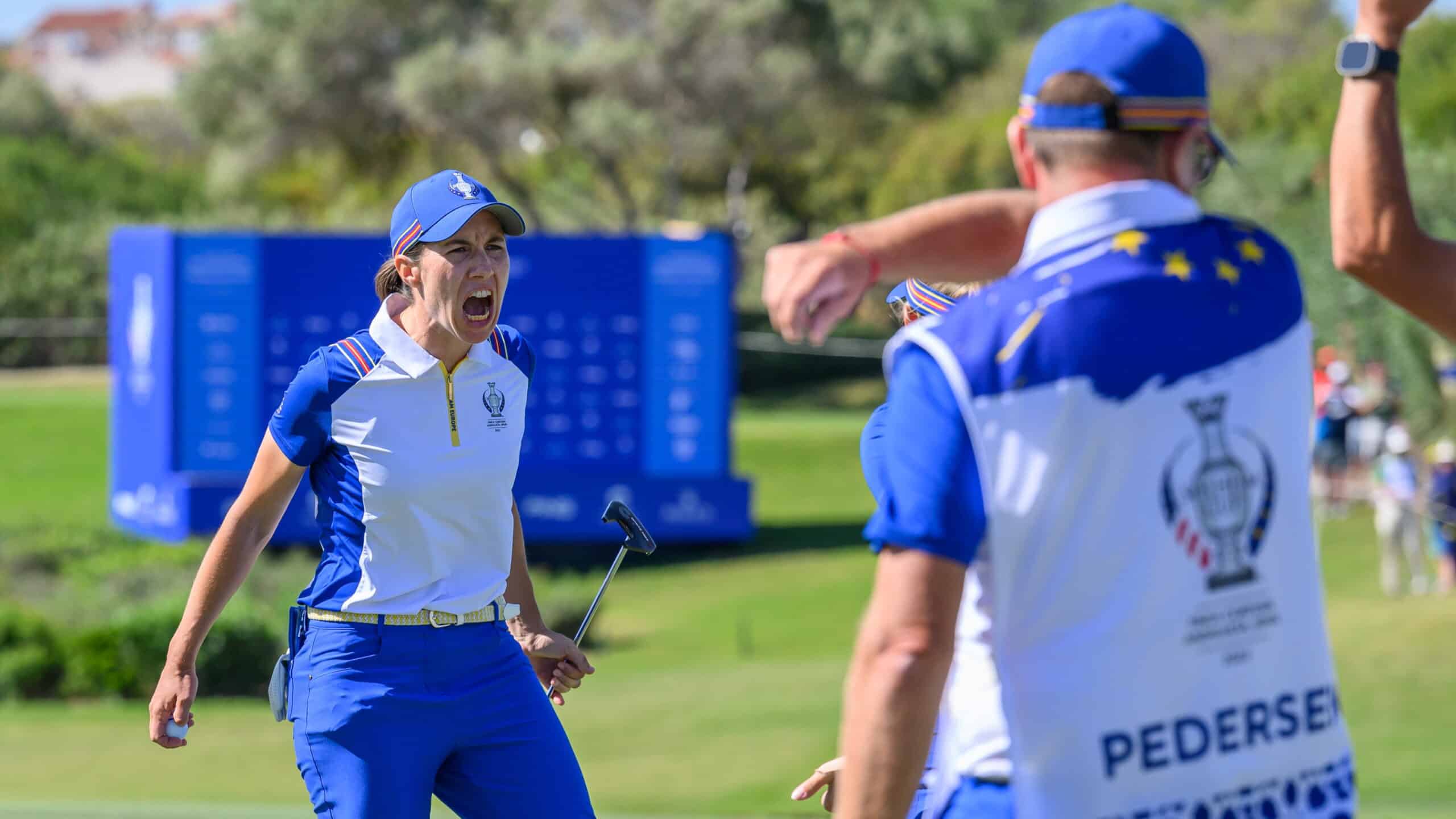 Carlota Ciganda holes the winning putt at the Solheim Cup 2023, Finca Cortesin