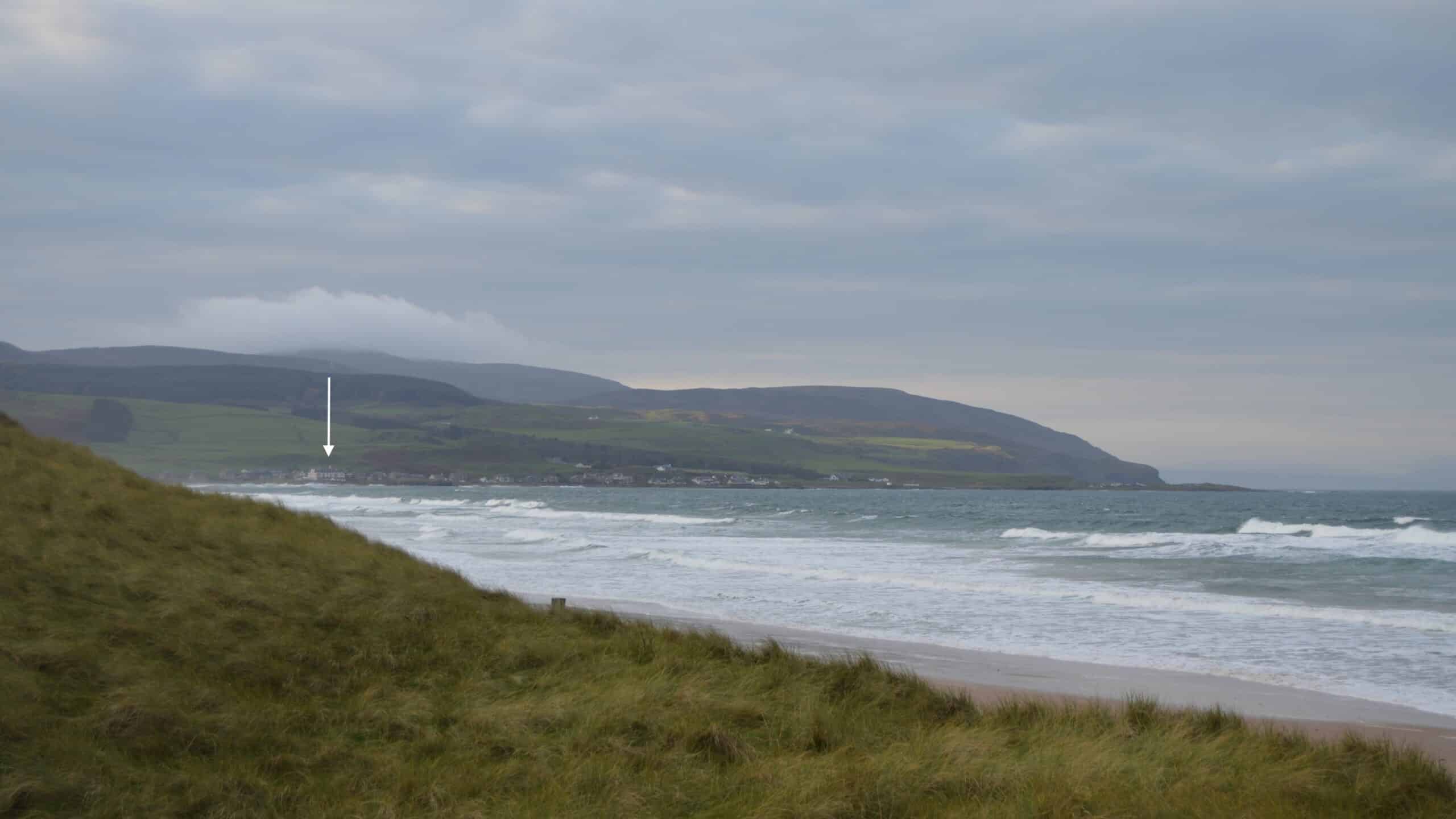 The Ugadale Hotel as seen from Machrihanish Dunes.