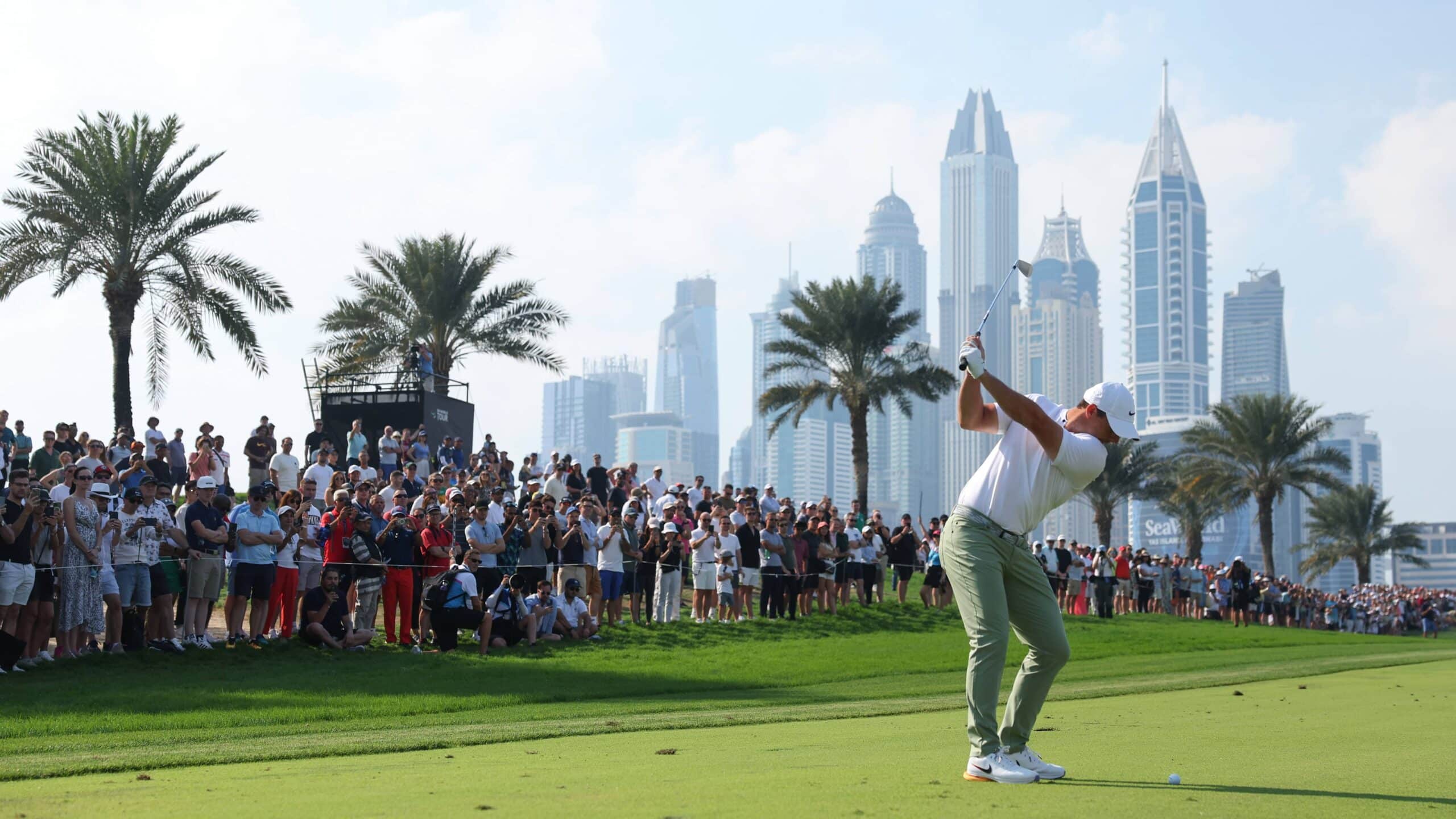 Rory McIlroy in action at the 2024 Hero Dubai Desert Classic