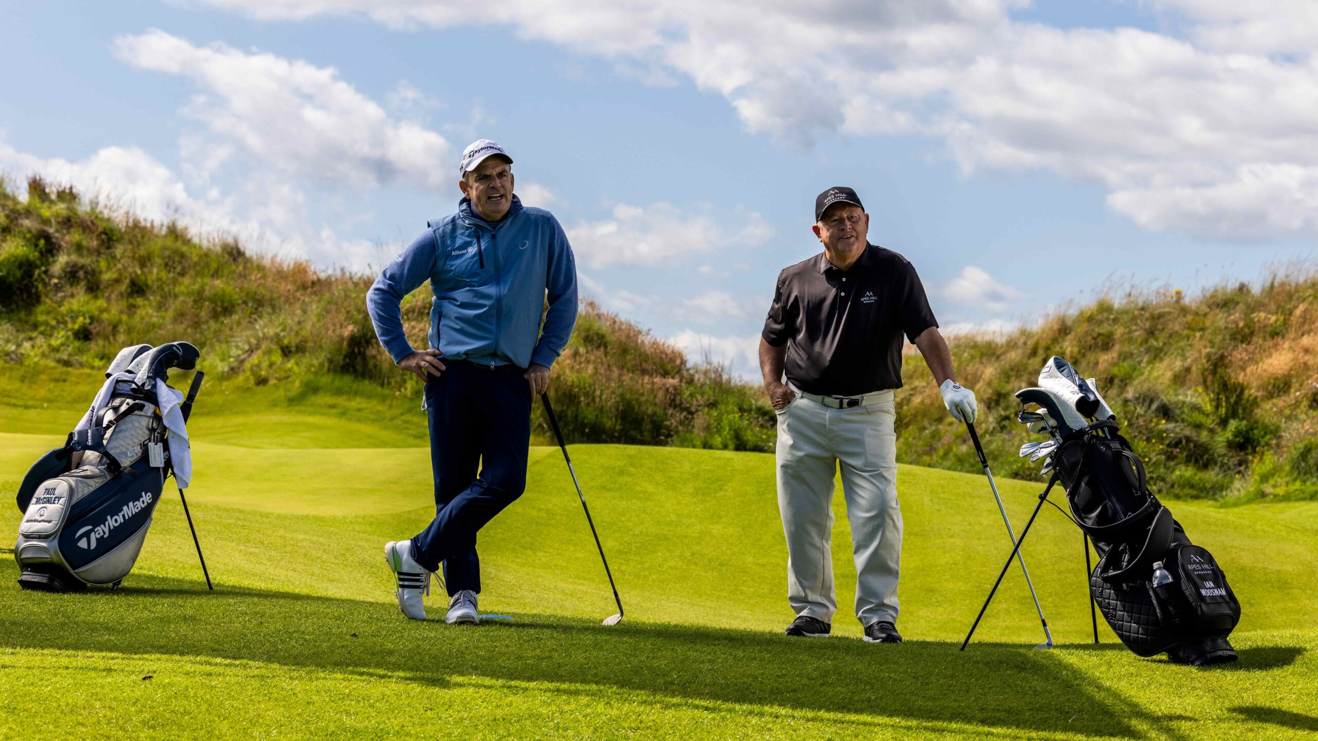 New Course, Paul McGinley on the first fairway with Ian Woosnam