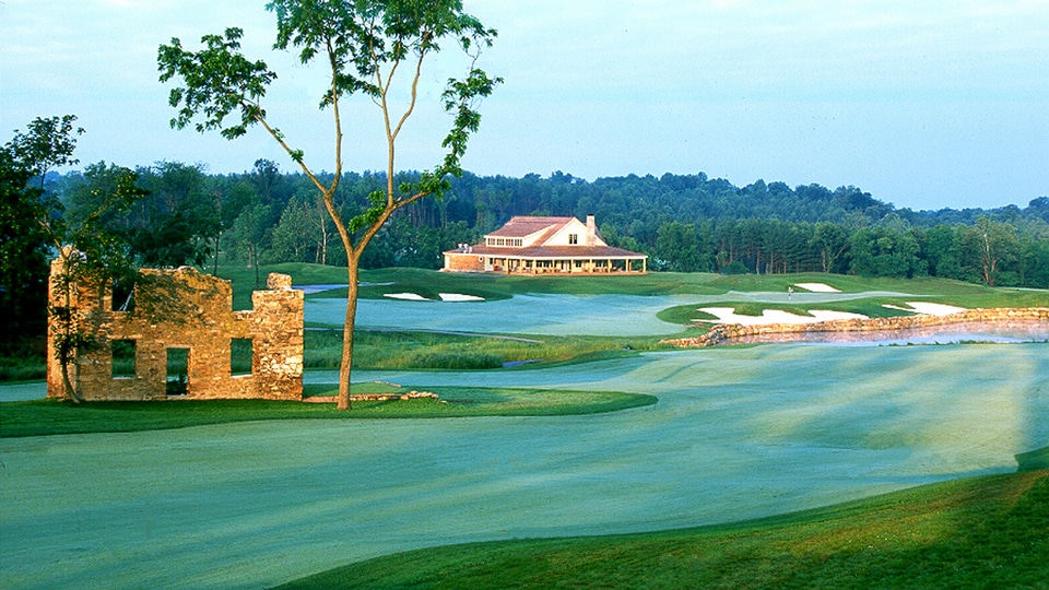 Whiskey Creek Golf Club, Ijamsville, Maryland - Hole #18 with farmhouse ruin. Brian Costello interview