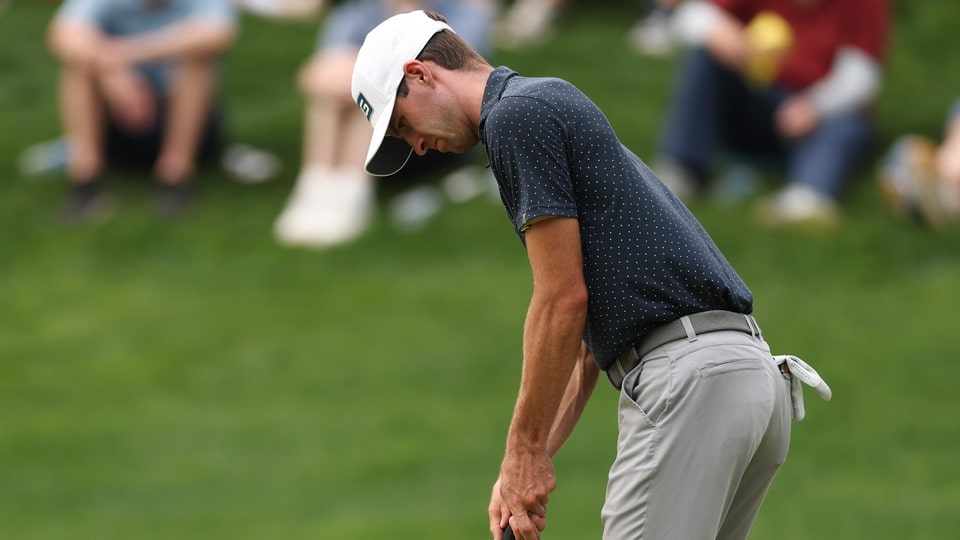 Alex Noren putts on the 13th hole during the second round of the PGA Championship at Quail Hollow 