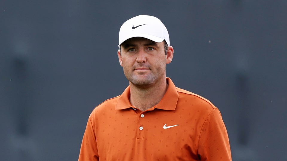 Scottie Scheffler walks on the 15th hole during the PGA Championship Practice Round at Quail Hollow Club on Wednesday