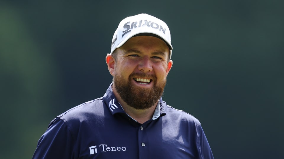 Shane Lowry smiles on the 15th hole during the PGA Championship Practice Round 