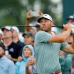 Sam Burns watches tee shot on the 15th hole during the final round of the 2025 U.S. Open at Oakmont Country Club