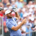 Scottie Scheffler plays his tee shot on the third hole during the final round of the 2025 U.S. Open at Oakmont Country Club