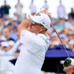 Phil Mickelson plays his tee shot on the 10th hole during a practice round ahead of the 2025 U.S. Open at Oakmont Country Club