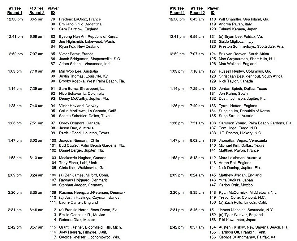 Teetimes for rounds 1 and 2 at the 2025 US Open
