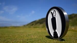 A detailed view of a tee marker prior to The 153rd Open