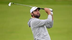 Scottie Scheffler of the United States plays his second shot on the 18th hole during Day Two of The 153rd Open Championship at Royal Portrush Golf Club