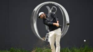 Scottie Scheffler of the United States tees off on the first hole during Day Three of The 153rd Open Championship at Royal Portrush Golf Club