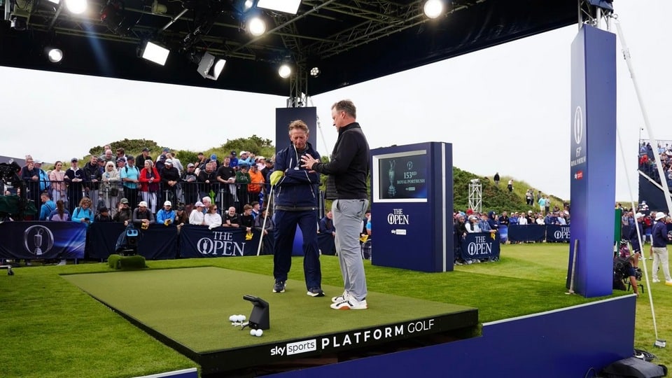 Thomas Hackett and Brad Faxon at Sky Sports Open Zone
